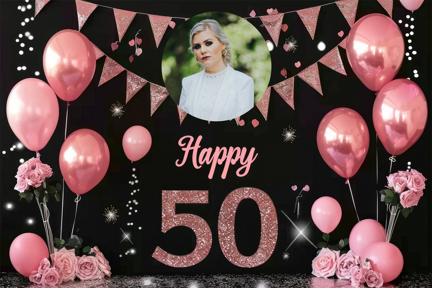 Toile de fond Anniversaire Personnalisable Ballon Rose 50ème BRP4-10