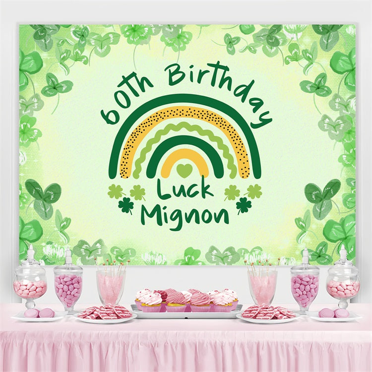 Toile de fond Photo Anniversaire Personnalisable Trèfle Mignon Arc-en-Ciel 60ème BRP4-13
