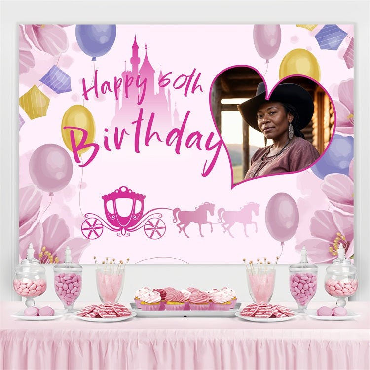 Toile de fond Anniversaire Personnalisée Château Floral 60ème Ballon BRP4-16