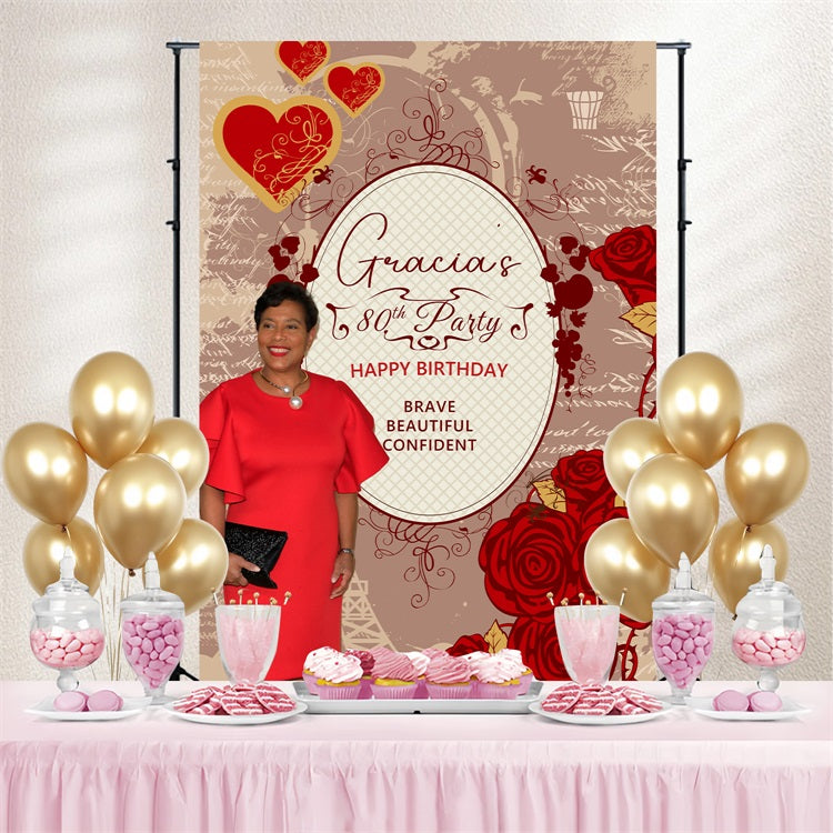 Toile de fond Anniversaire Personnalisée Rose Rouge 80ème BRP4-21