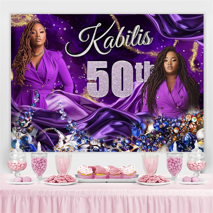 Toile de fond Anniversaire Personnalisée Gems Violettes 50ème BRP4-35