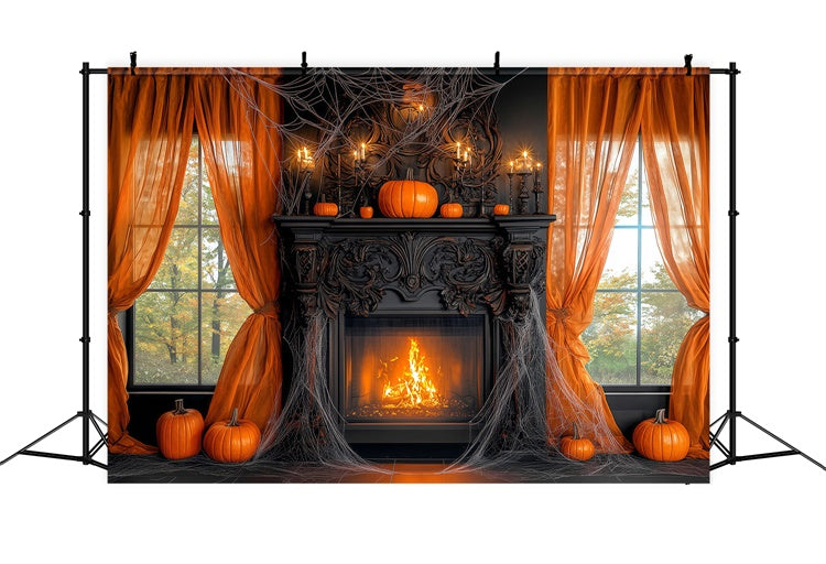 Toile de fond Photo Halloween Manoir Citrouille Cheminée BRP57-111