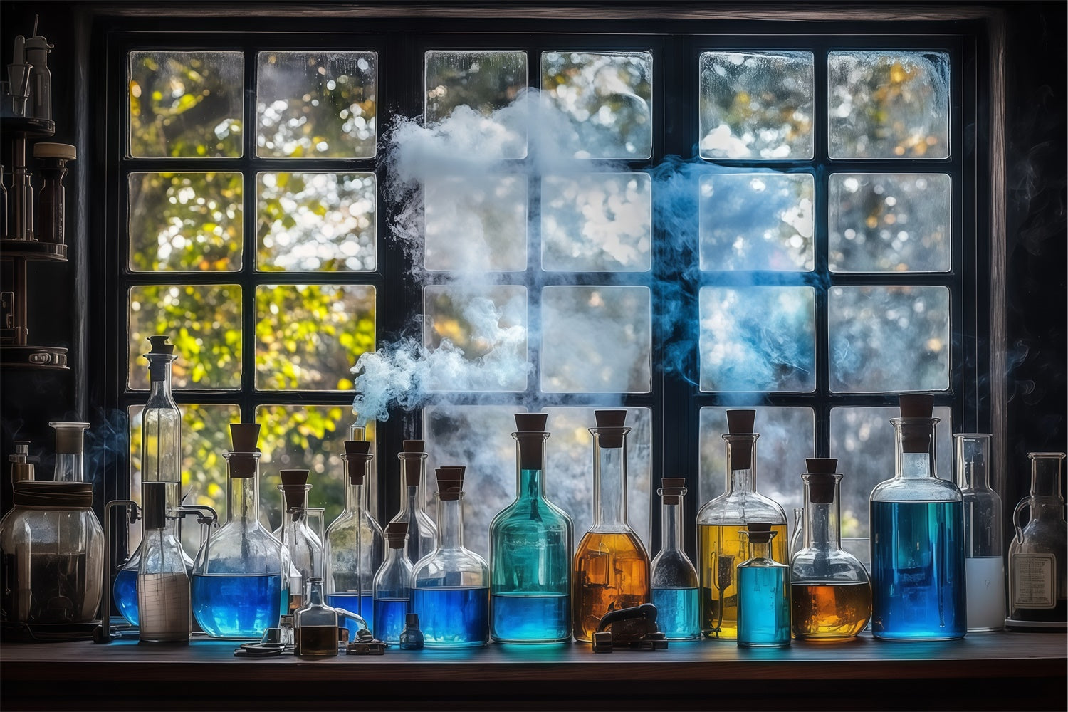 Toile de fond Laboratoire de Chimie Fenêtre et Potion Bleue BRP57-44