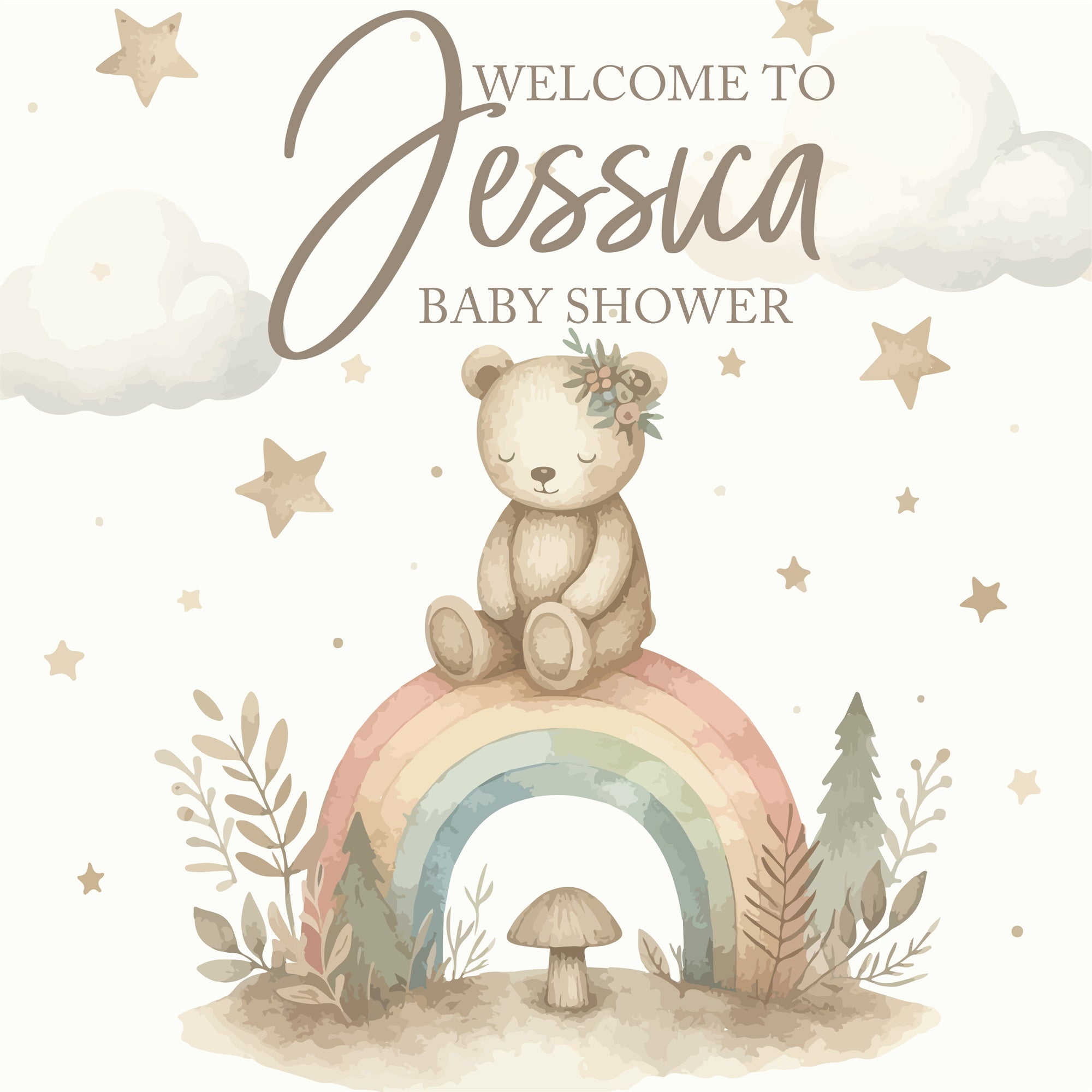 Toile de fond Baby Shower Petit Ours Arc-en-Ciel Personnalisée BRP6-26