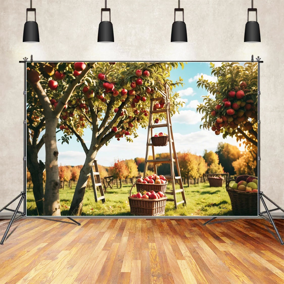 Toile de fond de verger de pommes rouges en forêt d'automne BRP7-111