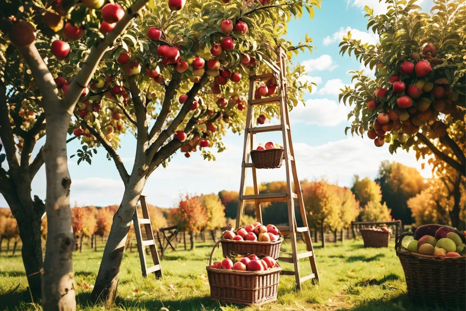 Toile de fond de verger de pommes rouges en forêt d'automne BRP7-111