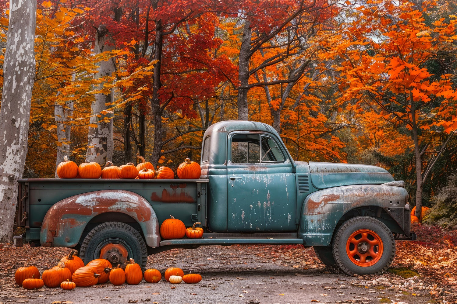 Toile de fond de camion avec érable et citrouilles d'automne BRP7-112