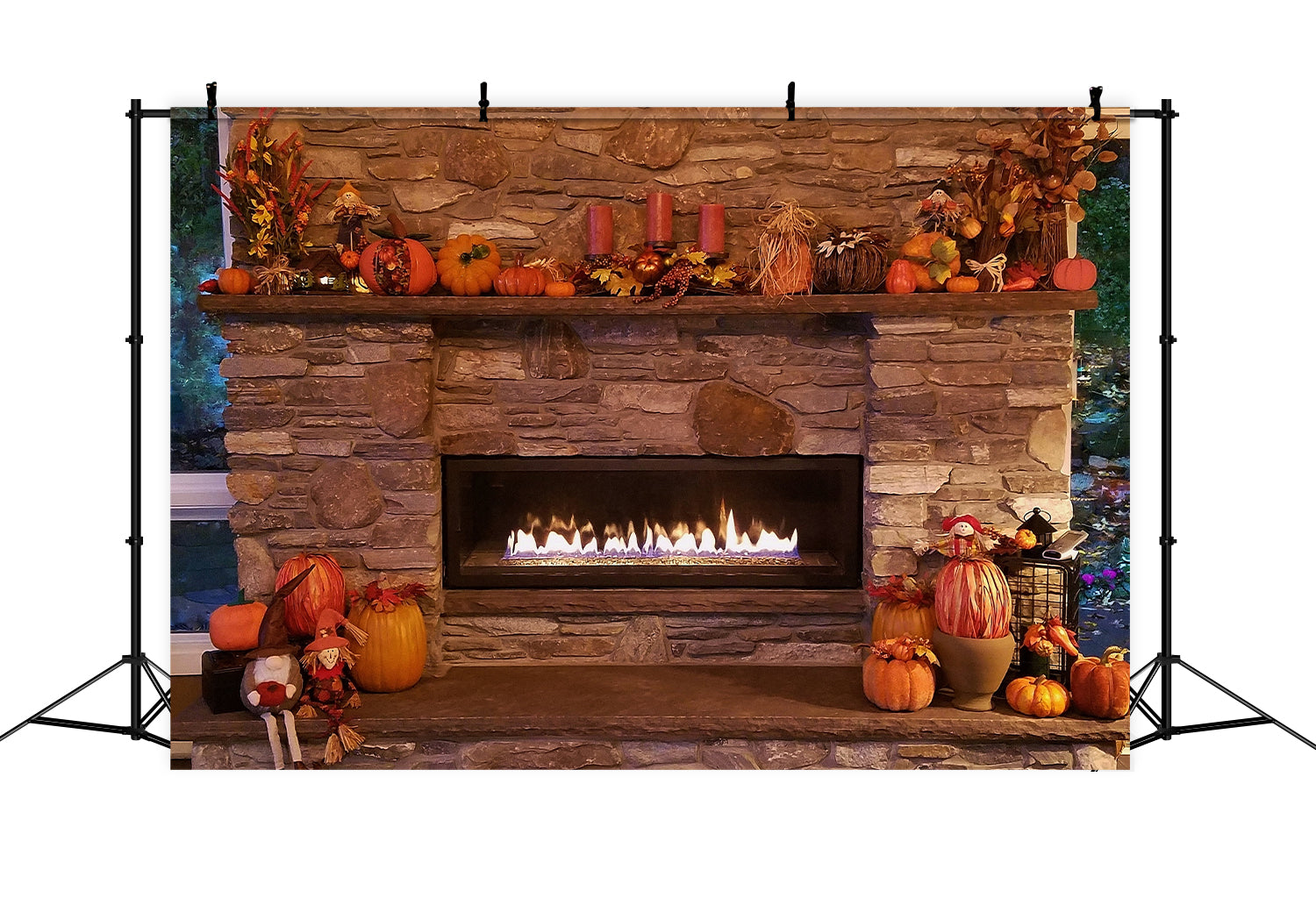 Toile de fond de cheminée avec citrouilles d'automne BRP7-119