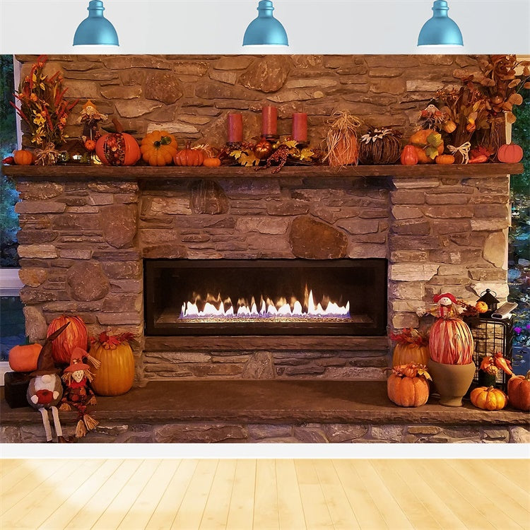 Toile de fond de cheminée avec citrouilles d'automne BRP7-119