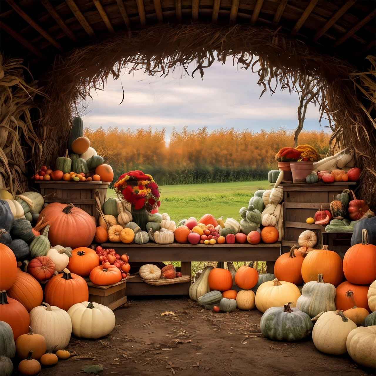 Toile de fond de ferme de citrouilles d'automne BRP7-122