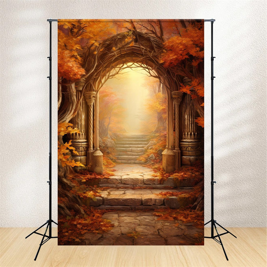 Toile de fond d'arc avec feuille d'érable dorée d'automne BRP7-124