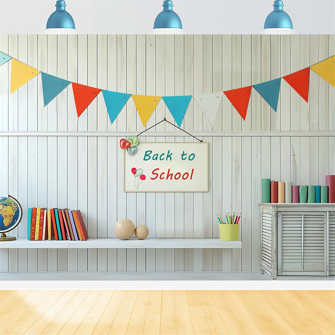 Toile de Fond Photographique Retour à l'École Drapeaux Colorés BRP7-170