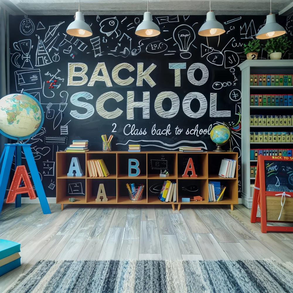 Toile de Fond Retour à l'École Étagère d'Étude avec Globe BRP7-172