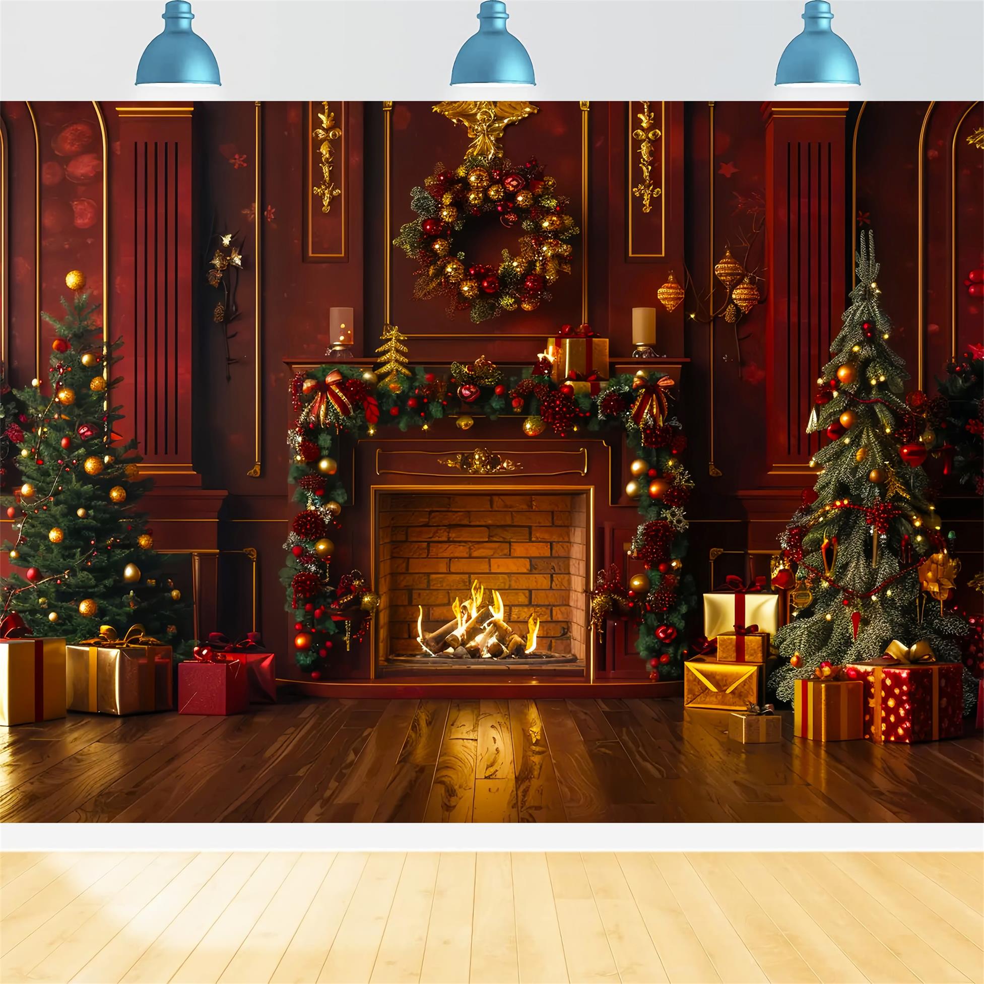 Toile de fond de Cheminée Chaleureuse de Noël BRP7-222