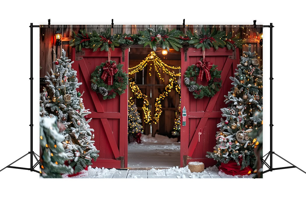 Toile de fond d'Entrée de Grange Rouge de Noël BRP7-224