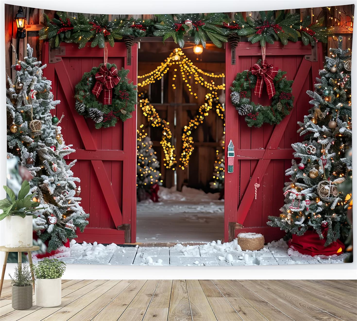 Toile de fond d'Entrée de Grange Rouge de Noël BRP7-224