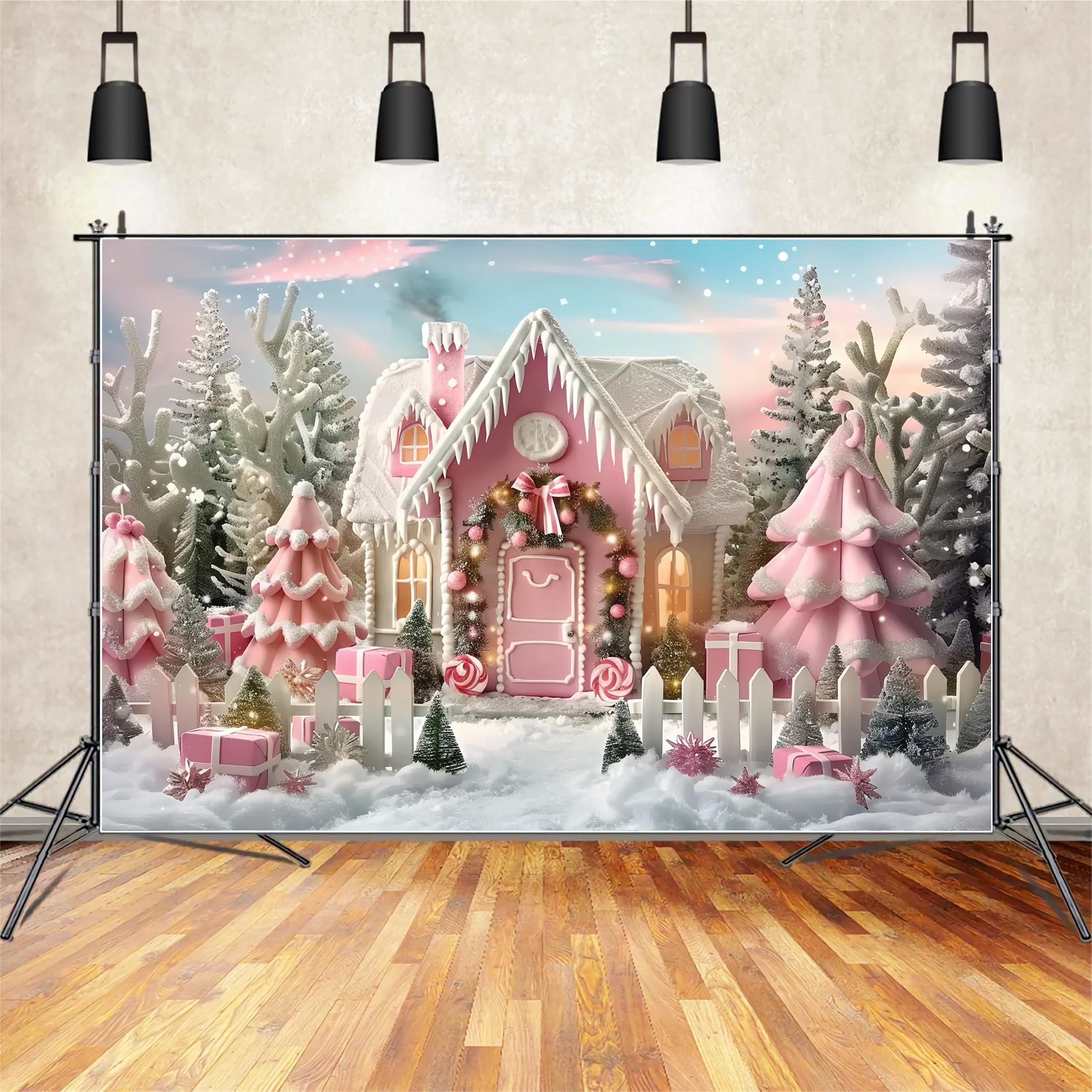 Toile de fond de Fantaisie Rose Givrée de Noël BRP7-229