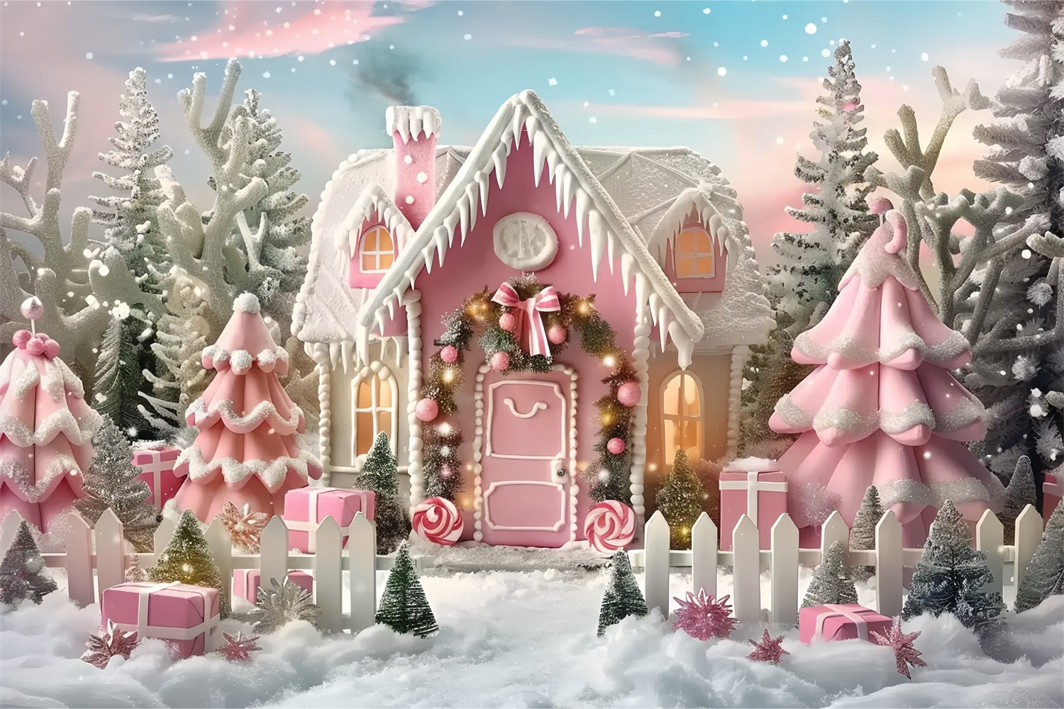 Toile de fond de Fantaisie Rose Givrée de Noël BRP7-229