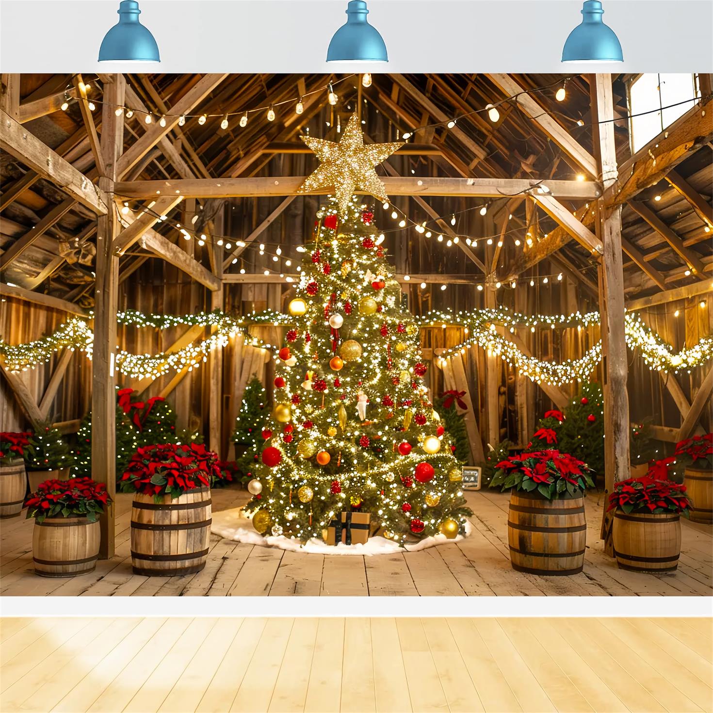 Toile de fond de Lumières Confortables de Grange de Noël BRP7-230