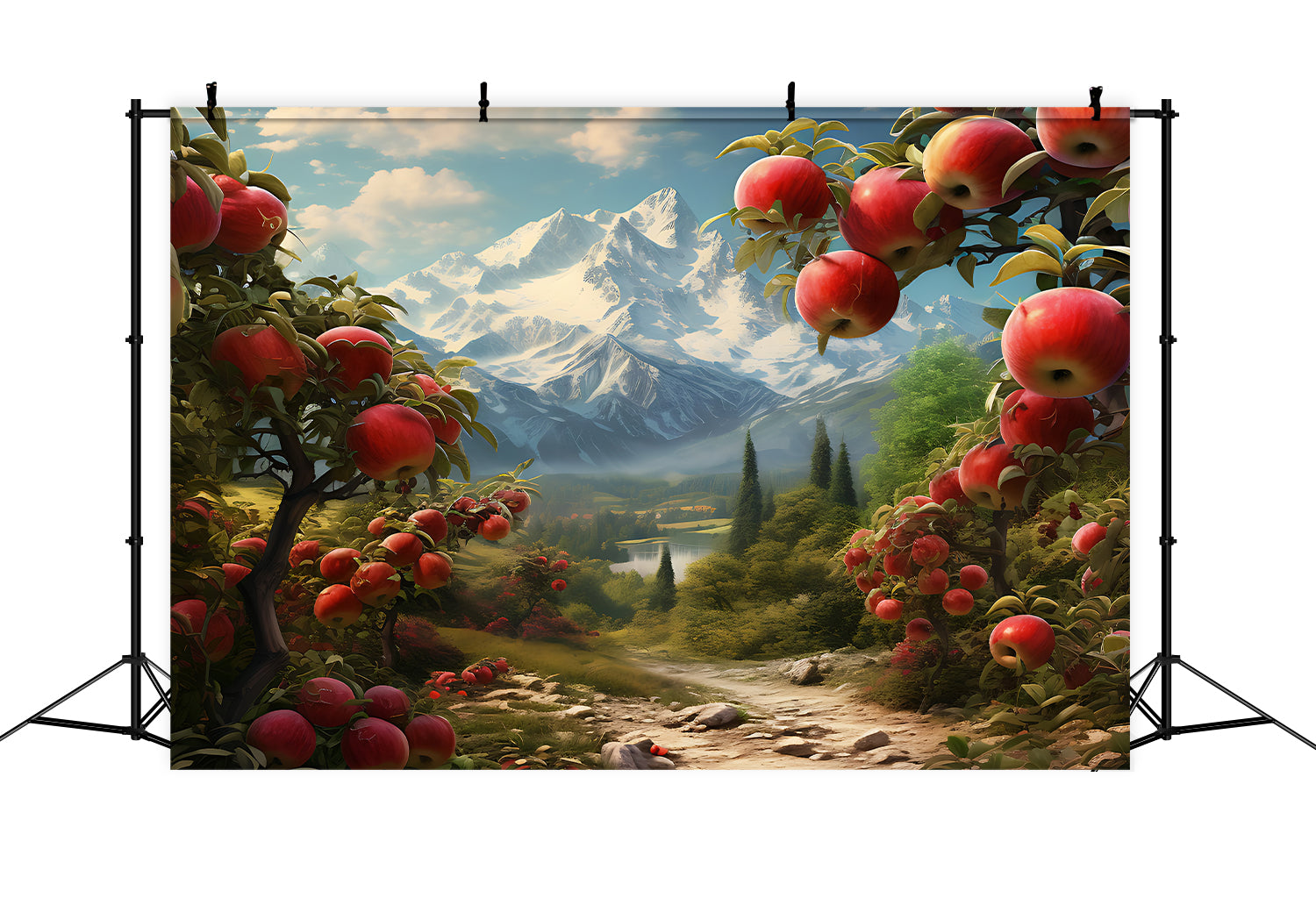 Toile de fond d'arbre de pommier rouge dans la prairie montagneuse d'automne BRP7-64