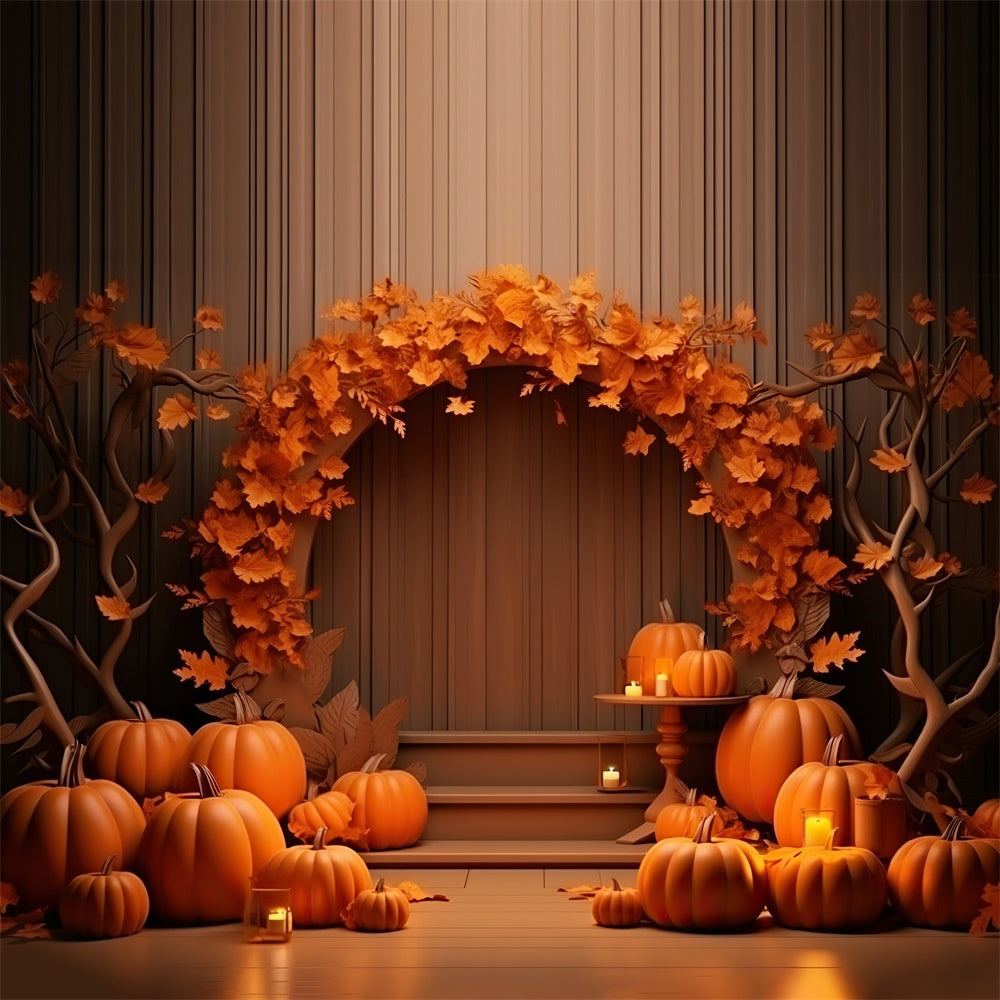 Toile de fond de grange avec citrouilles et lampes d'automne BRP7-71