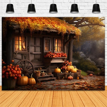 Toile de fond de vieille maison de citrouilles d'automne pour la photographie BRP7-73