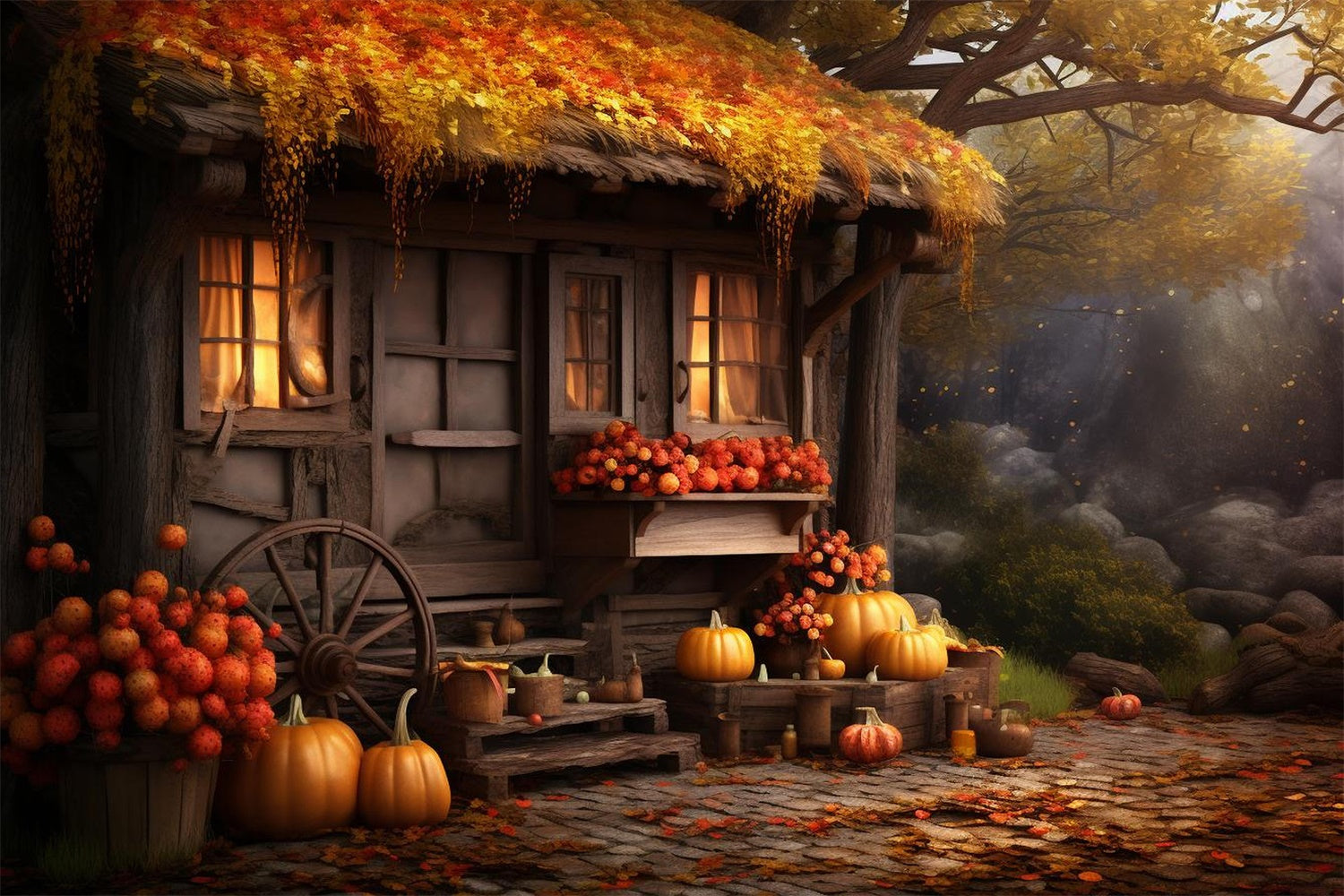 Toile de fond de vieille maison de citrouilles d'automne pour la photographie BRP7-73