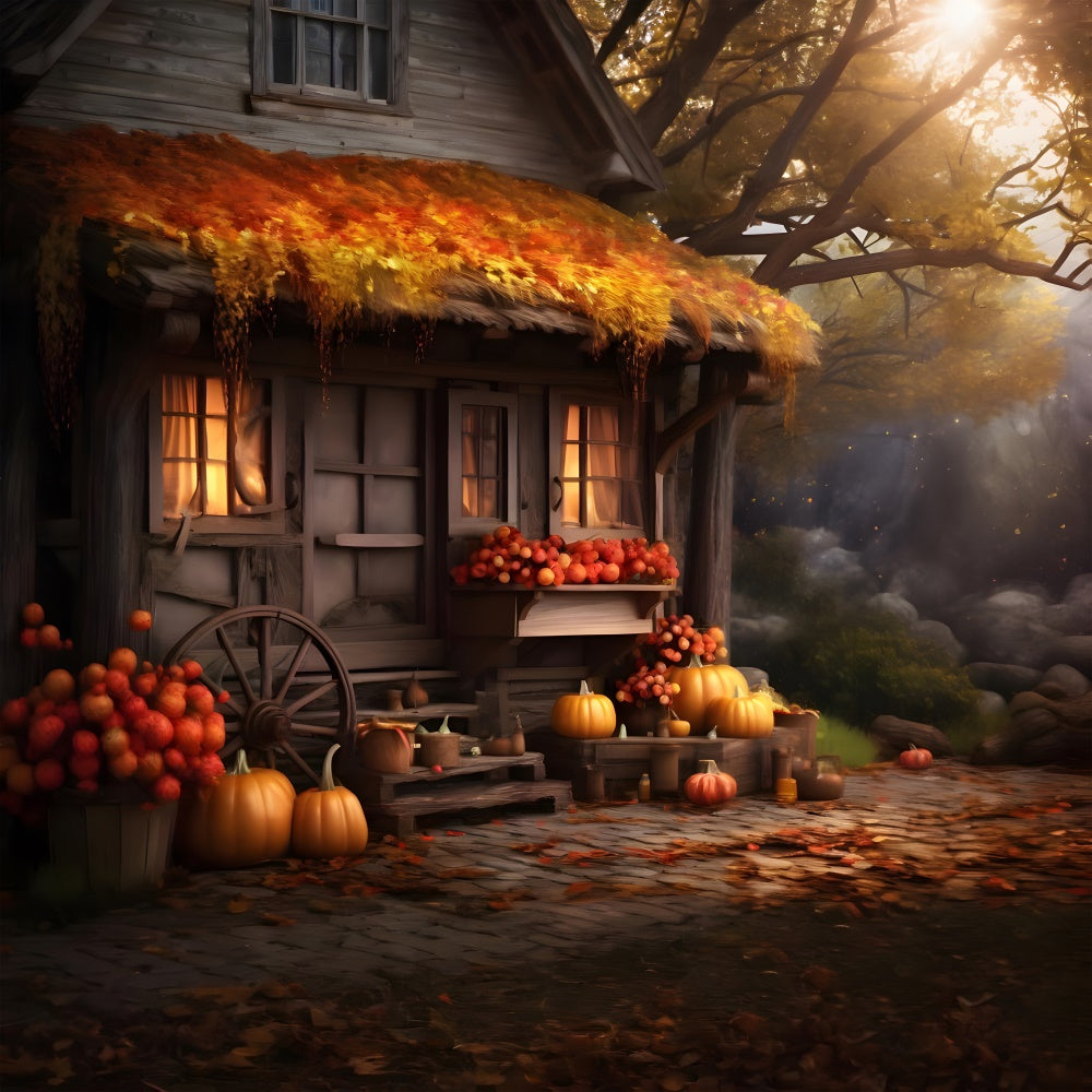 Toile de fond de vieille maison de citrouilles d'automne pour la photographie BRP7-73