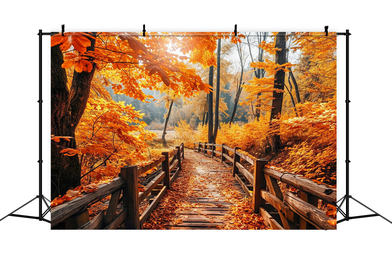 Toile de fond de pont en bois brun avec érable rouge d'automne BRP7-83