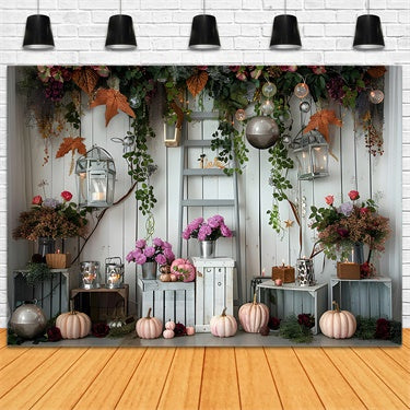 Toile de fond de citrouilles avec fleurs et lumières d'automne BRP7-87