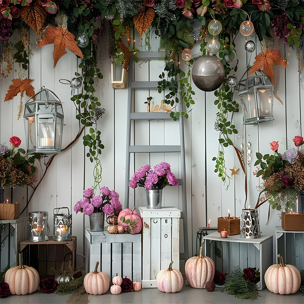 Toile de fond de citrouilles avec fleurs et lumières d'automne BRP7-87