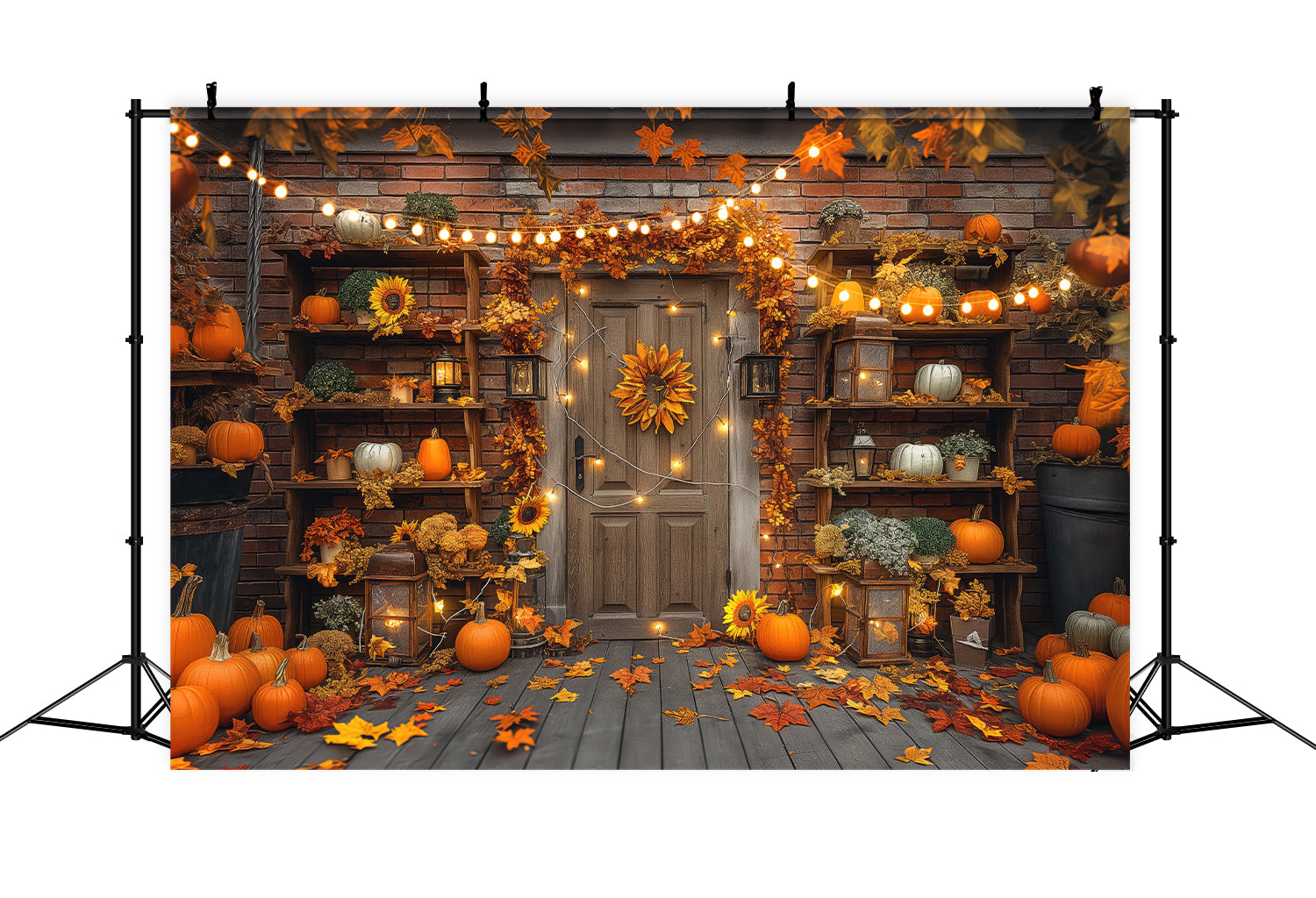 Toile de fond de porte avec citrouilles et lampe en automne BRP7-90