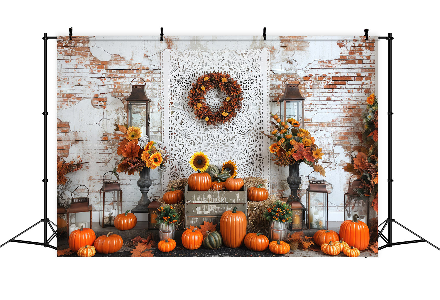 Toile de fond de mur de briques avec tournesols d'automne BRP7-91