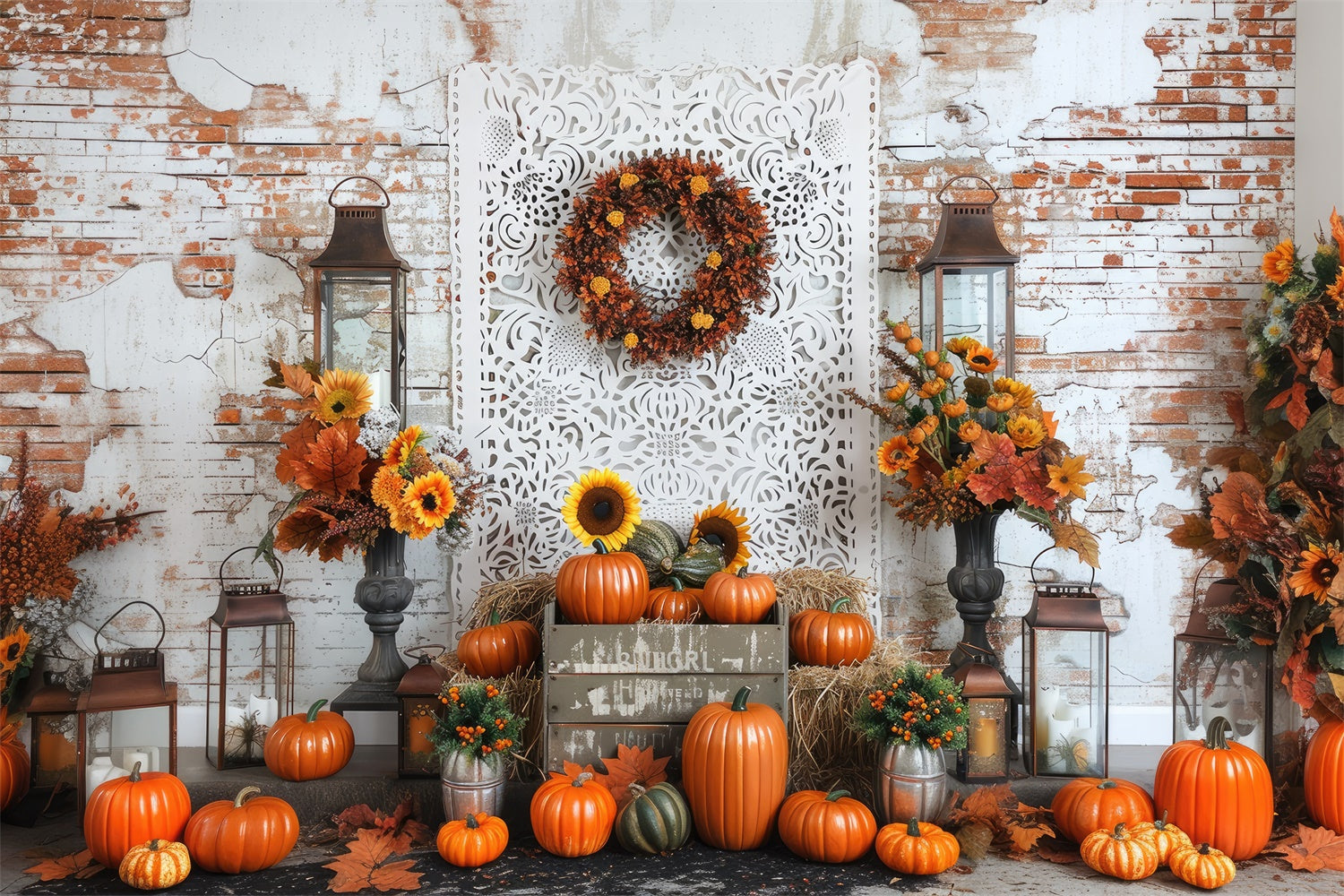 Toile de fond de mur de briques avec tournesols d'automne BRP7-91