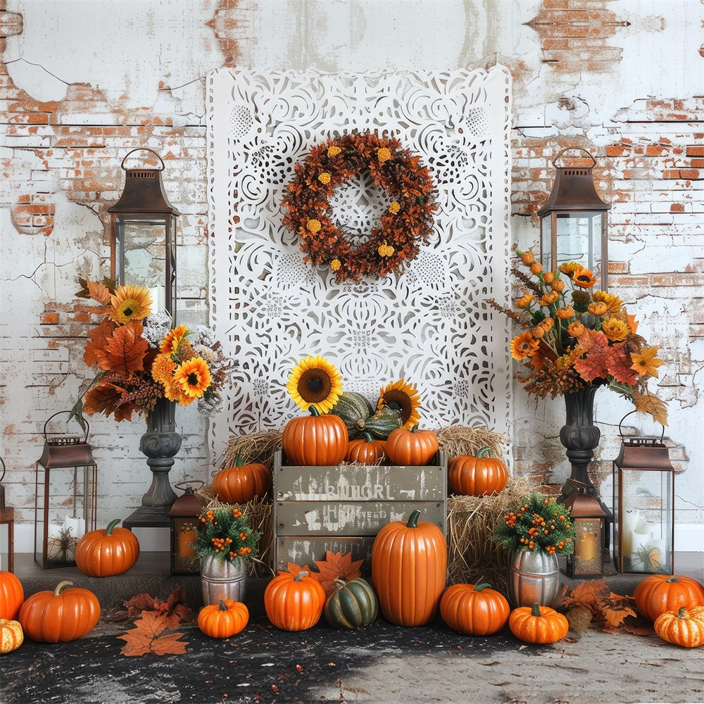 Toile de fond de mur de briques avec tournesols d'automne BRP7-91