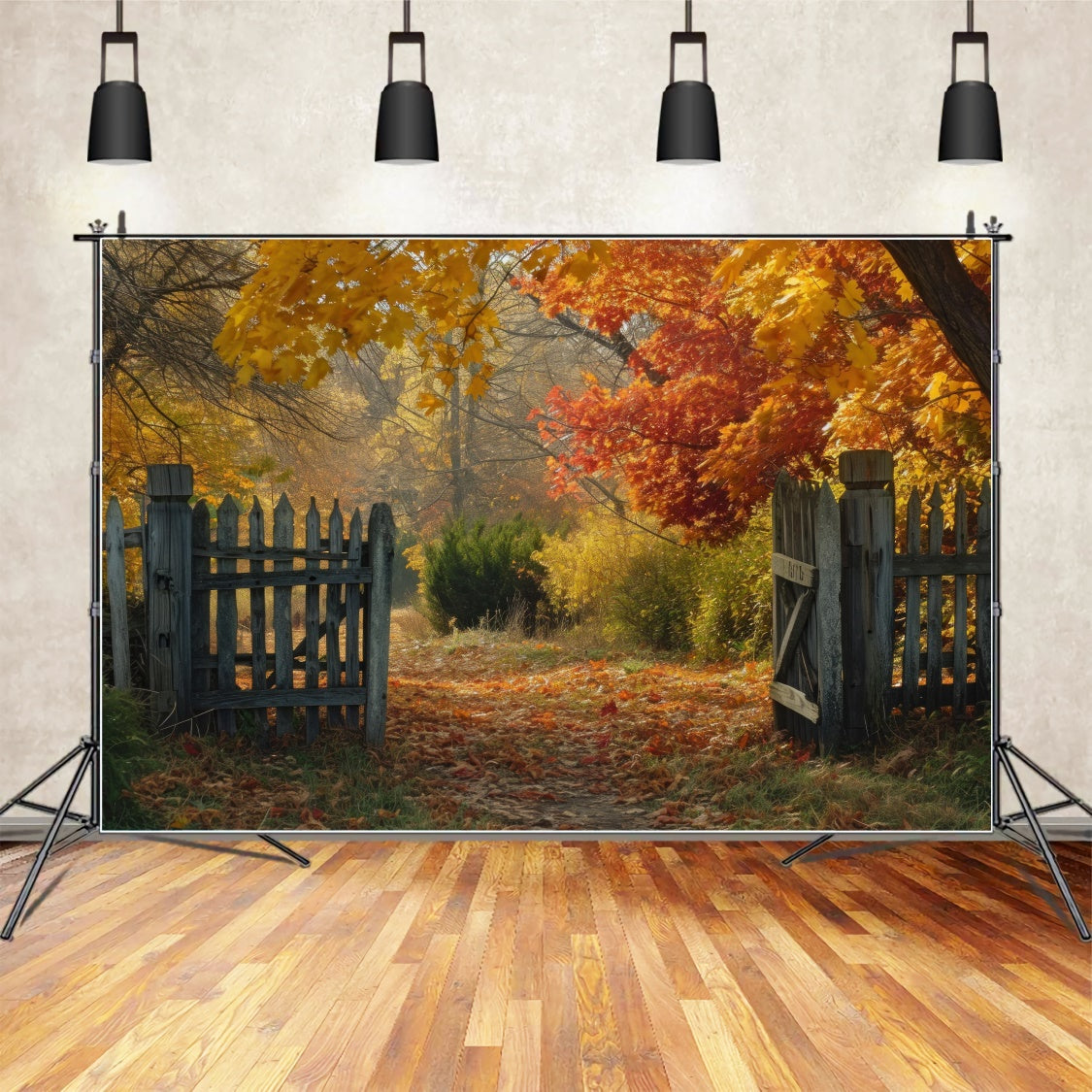 Toile de fond de clôture avec érable rouge en automne pour la photographie BRP7-95