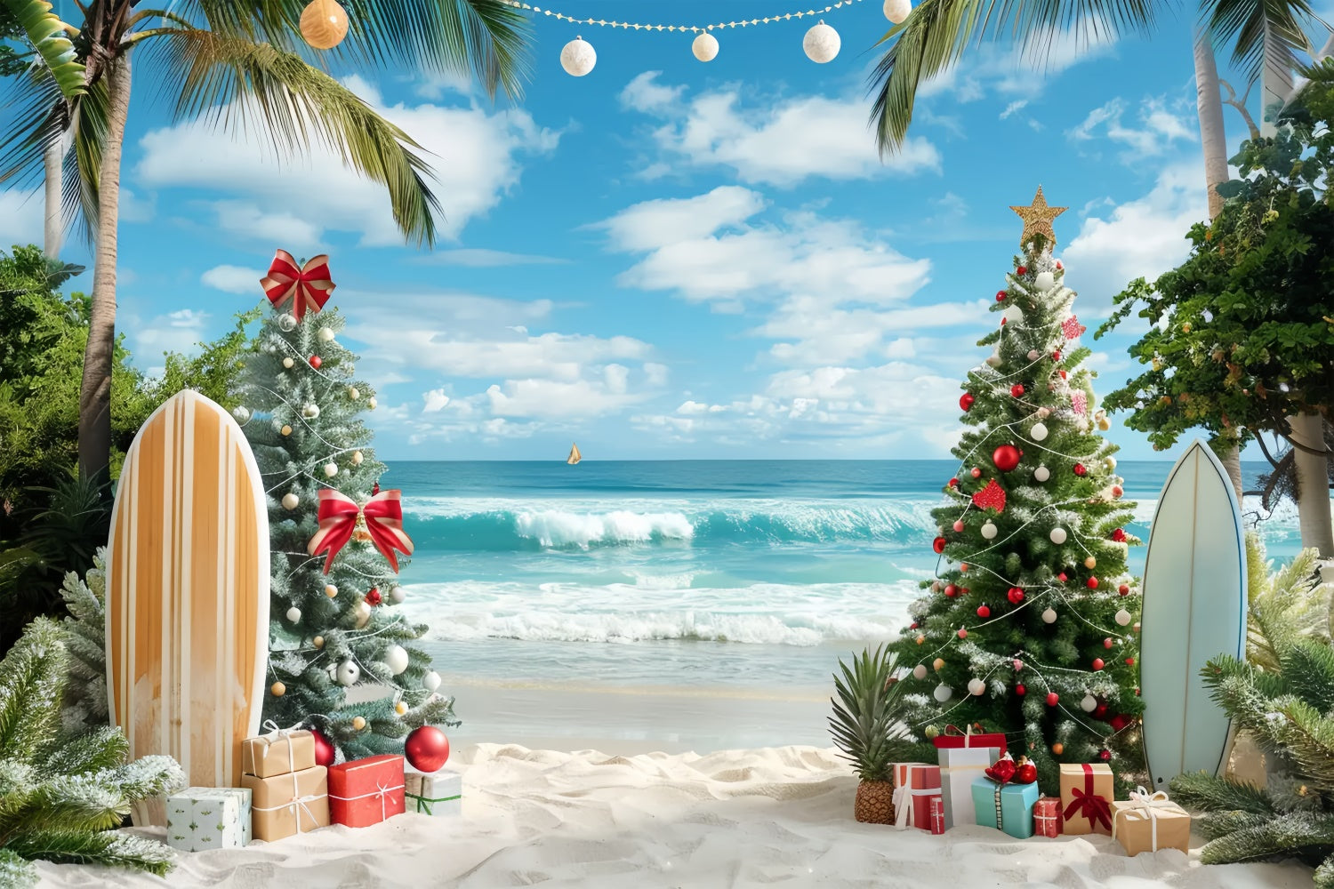Toile de fond de Noël avec Palmiers et Surf BRP8-1