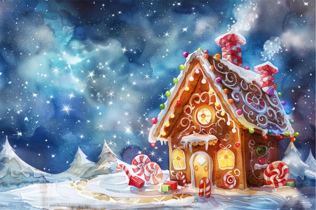 Toile de Fond Chalet en Pain d'Épices sous les Étoiles de Noël BRP8-110