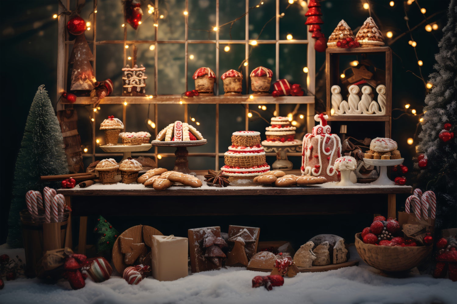 Toile de Fond Table de Desserts avec Lumières de Noël BRP8-129