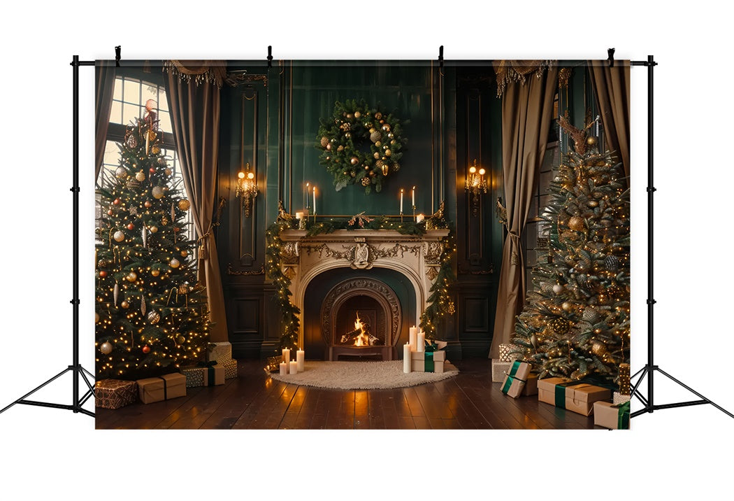 Toile de fond de Cheminée Illuminée par des Bougies de Noël BRP8-14