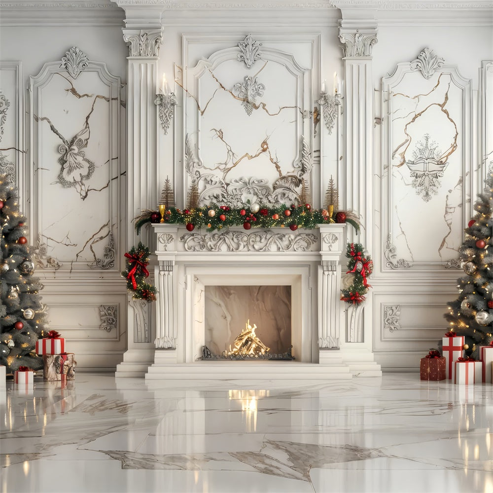 Toile de Fond Élégance en Marbre Blanc de Noël BRP8-144
