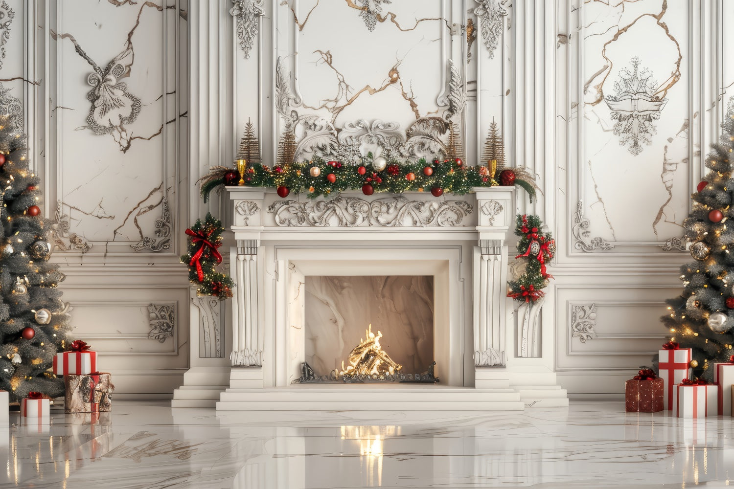 Toile de Fond Élégance en Marbre Blanc de Noël BRP8-144