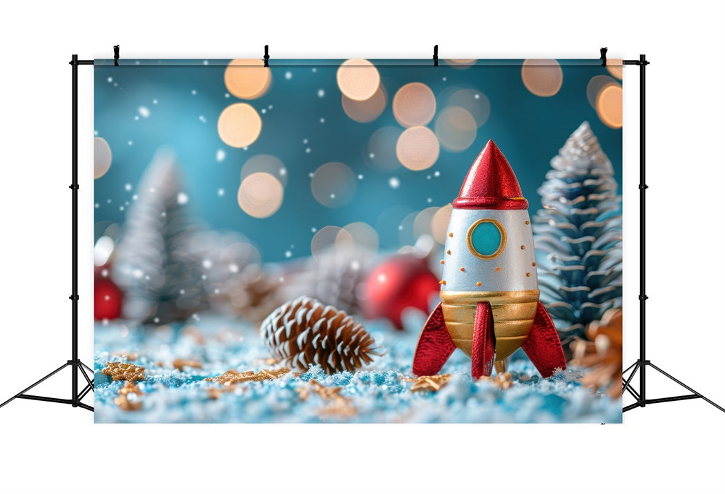 Toile de Fond Lumières Scintillantes et Fusée de Noël BRP8-145