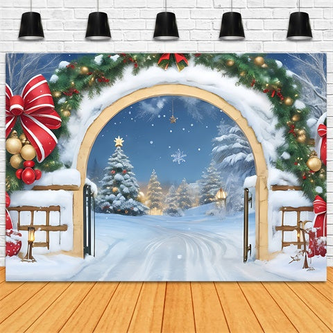 Toile de Fond Sentier Enneigé avec Arche de Noël BRP8-162
