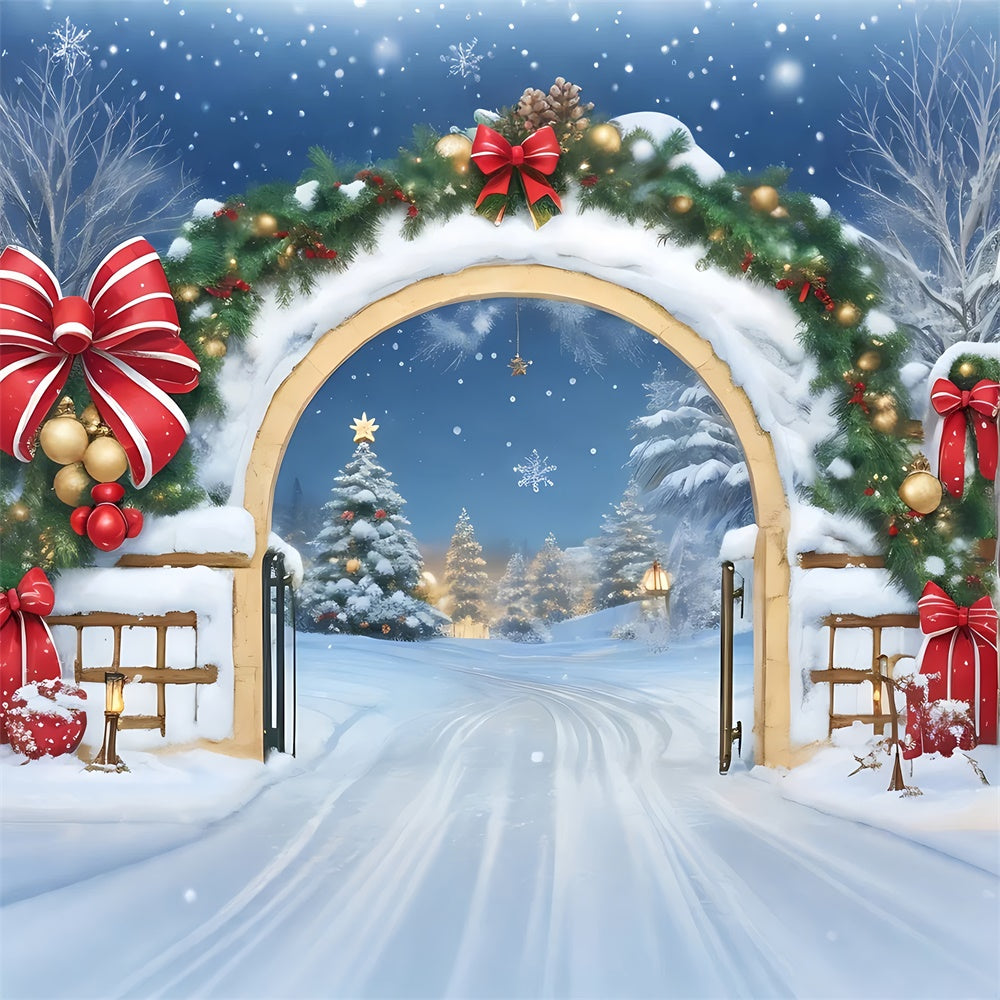 Toile de Fond Sentier Enneigé avec Arche de Noël BRP8-162