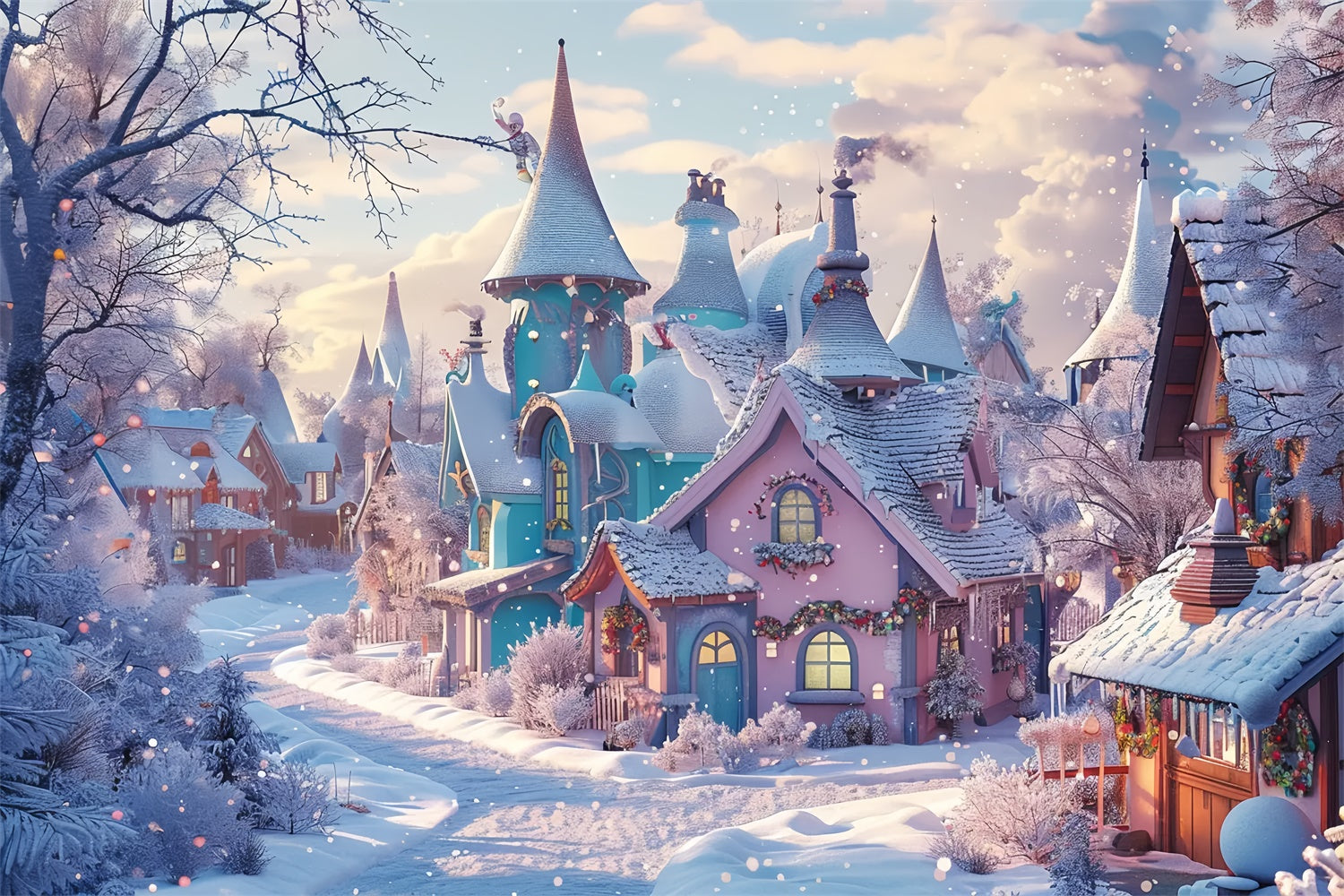 Toile de fond de Village Merveilleux Enneigé de Noël BRP8-18