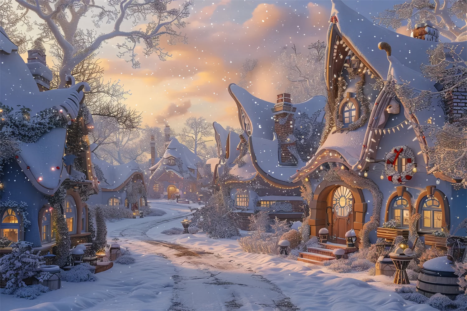 Toile de fond de Rue de Cottages Enchantés de Noël BRP8-19