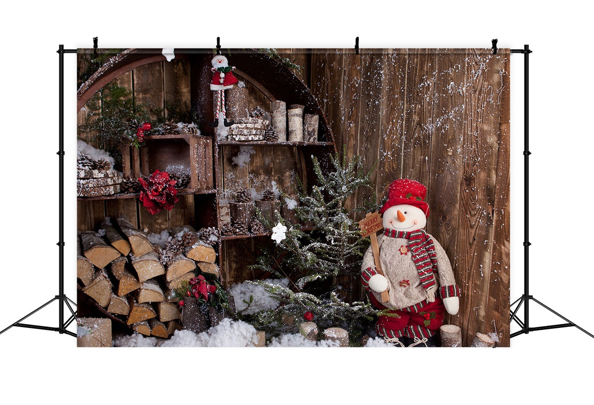Toile de fond Décor de Noël pour cabane en rondins enneigée BRP8-294