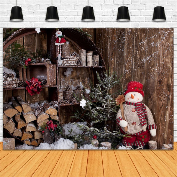 Toile de fond Décor de Noël pour cabane en rondins enneigée BRP8-294