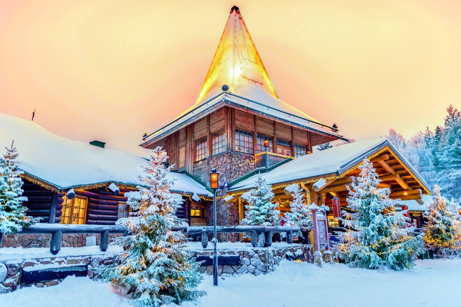 Toile de fond Scène de Noël au chalet enneigé au crépuscule BRP8-311